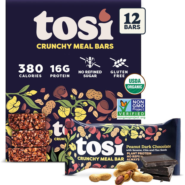 Tosi Meal Nut Bars, Cashew Coconut, Healthy Snacks for Adults & Kids, Crunchy Plant Based Protein Bar (14G), Keto Snacks, Vegan, Gluten & Soy Free, Low Sugar, Omega 3s, 2.4oz, 12-Pack
