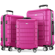 SHOWKOO Luggage Sets Expandable PC+ABS Durable Suitcase Sets Double Wheels TSA Lock Pink 3pcs