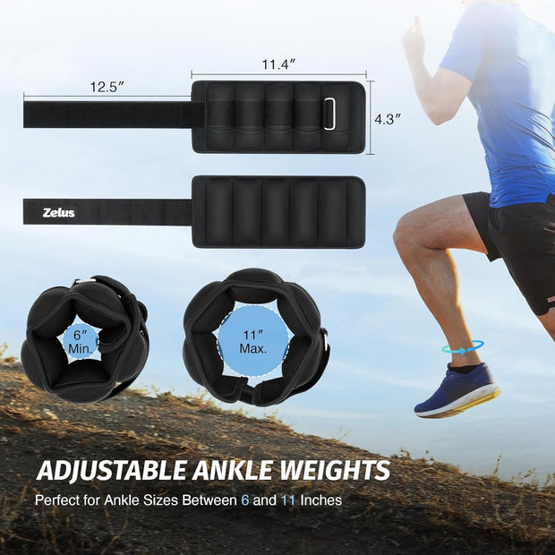 ZELUS 1 Pair Adjustable Ankle Weights, 2 4 6 8 10 lb Modularized Leg Weight Straps for Women Men, Weighted Ankle Weight Set with Removable Sandbags, 1-5 lb per Ankle Strap for Gym Yoga Jogging Walking