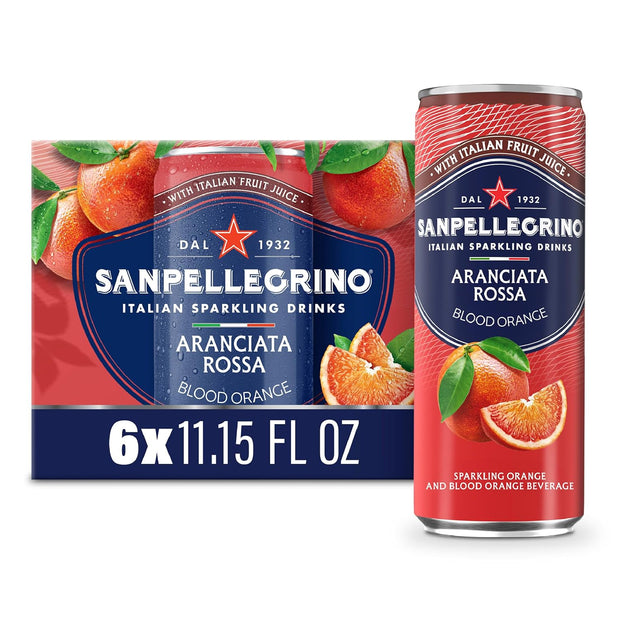 Sanpellegrino Italian Sparkling Drink Aranciata Rossa, Sparkling Orange and Blood Orange Beverage, 11.15 Fl Oz Can