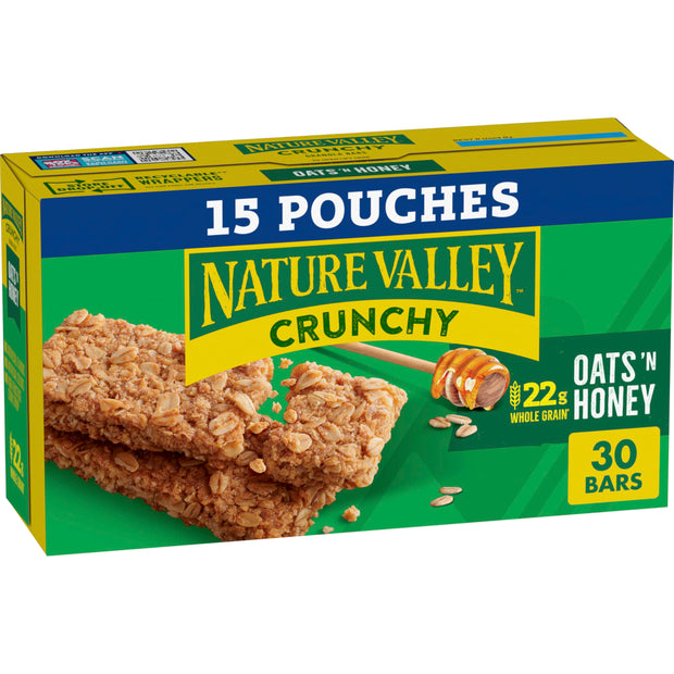 Nature Valley Crunchy Oats 'n Honey Granola Bars, 60 Bars, 44.7 OZ (30 Pouches)