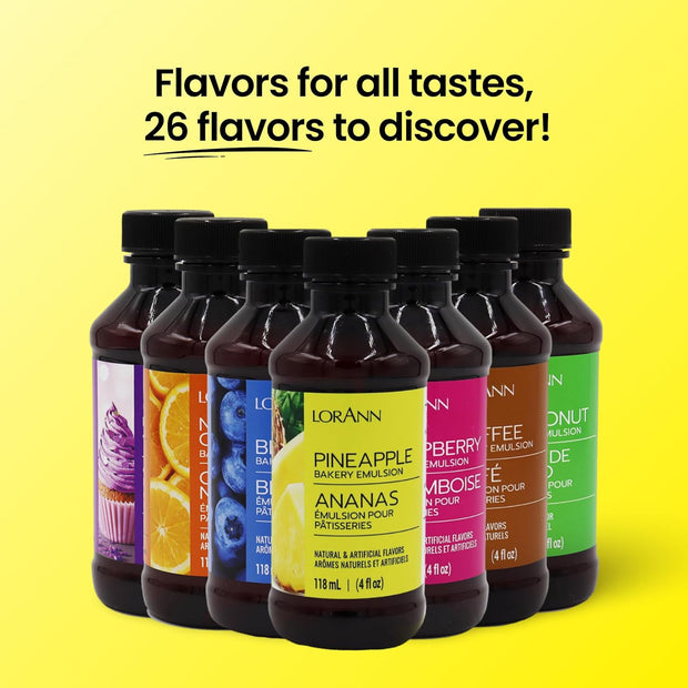 LorAnn Pineapple Bakery Emulsion, 4 oz - Intense Pineapple Flavor Extract for Baking, Cookies, Frosting, Ice Cream, Pineapple Pie, Smoothies and Beverage - Gluten Free, Vegan, Sugar Free, Nut Free