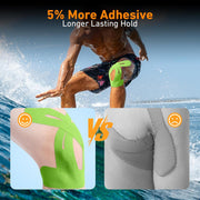 PreCut Kinesiology Tape for Knees, 12 PCS Waterproof KTQUICK Knee Tape for Knee Pain Relief Pre Cut, Original Cotton Athletic Knee Tape, Waterproof & Hypoallergenic Latex-Free for Sports (Black)