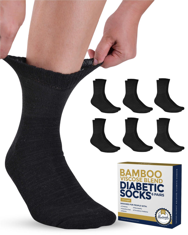 Pembrook Bamboo Viscose Diabetic Socks for Women & Men - 6 Pairs Ankle Socks for Swollen Feet | Neuropathy Socks | Edema Neuropathy Socks for Women | Diabetic Socks Women 9-12