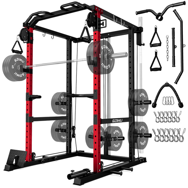 R1-V4 Power Cage Rack, 2000LB Squat Rack with Cable Crossover System, Multi-Function Weight Cage, Home Gym Workout Machine with More Training Attachments