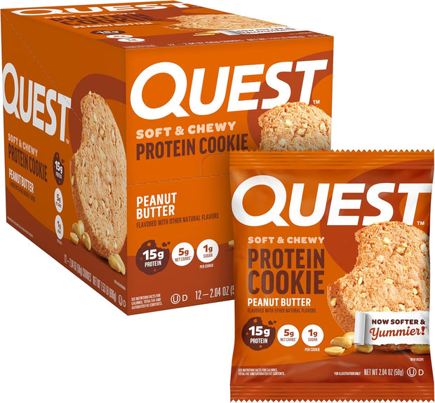 Quest Nutrition Peanut Butter Protein Cookie, 15g Protein, 1g Sugar, 5g Net Carbs, Keto Friendly, High Protein, Low Carb, 12 Count