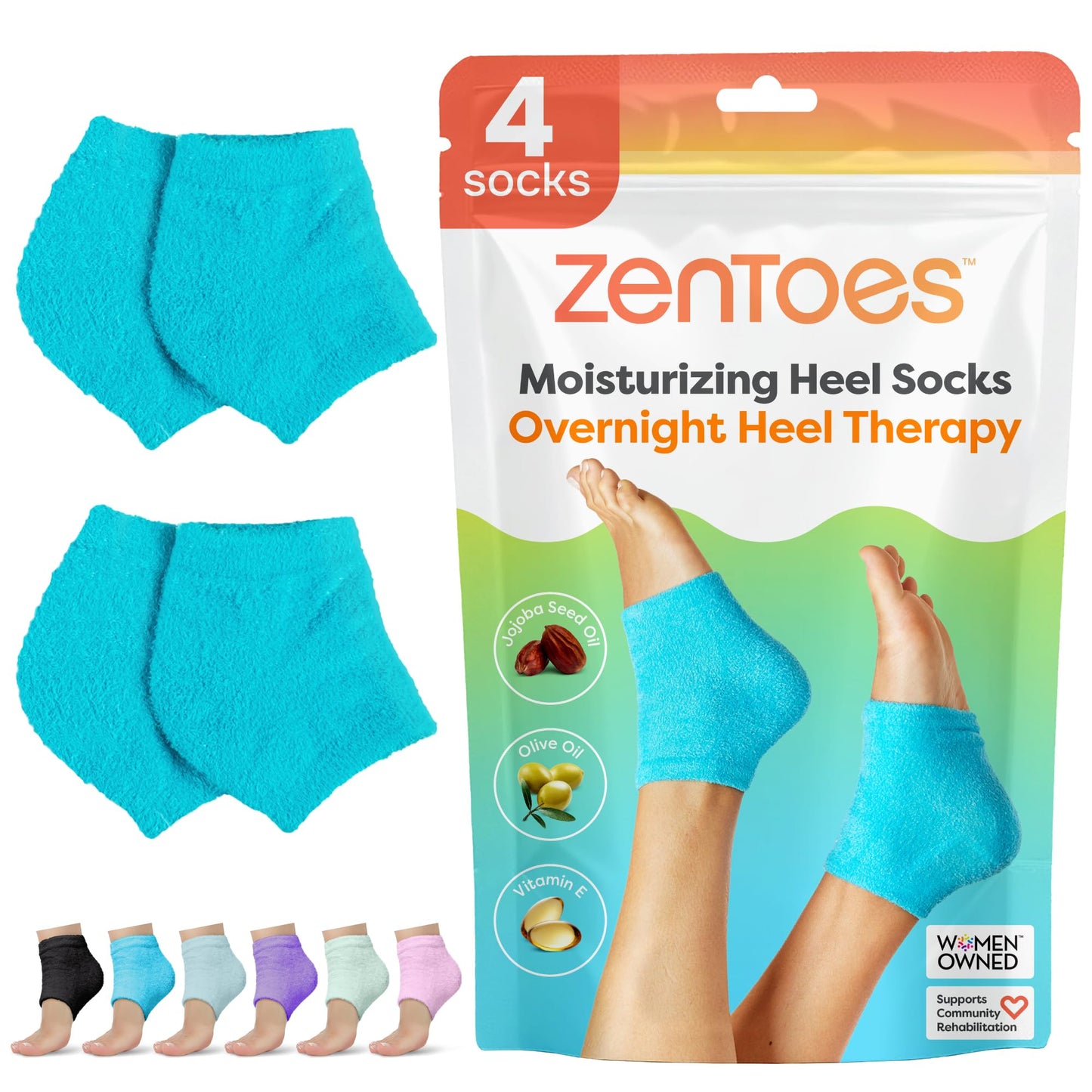 ZenToes Moisturizing Fuzzy Sleep Socks with Vitamin E, Olive Oil and Jojoba Seed Oil to Soften and Hydrate Dry Cracked Heels (Regular, Blue and Pink)