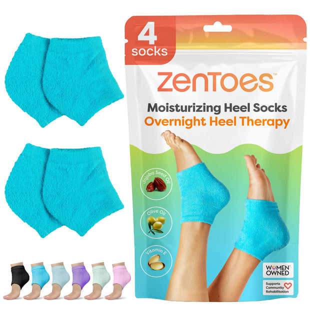 ZenToes Moisturizing Socks for Cracked Heel Treatment - Vitamin E, Olive Oil and Jojoba Oil Infused Heel Socks to Soften and Hydrate (Fuzzy Blue, Regular)