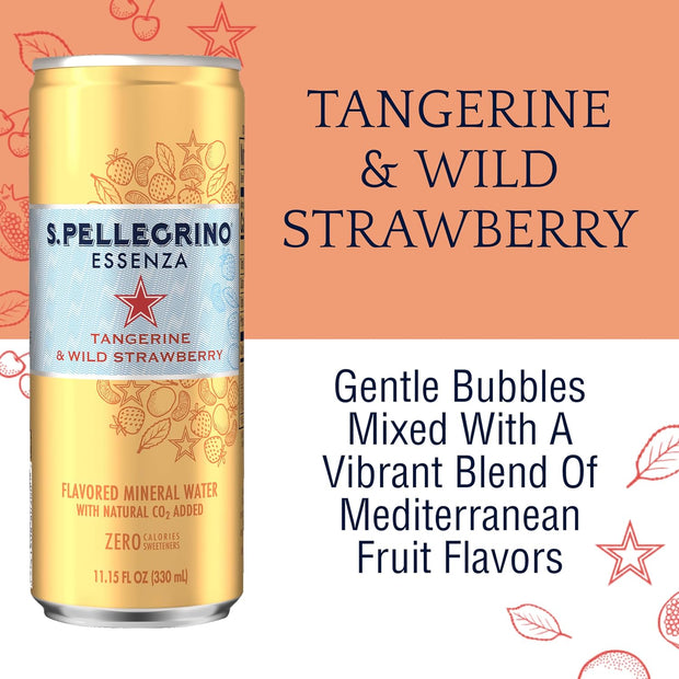 S.Pellegrino Essenza Tangerine Wild Strawberry Flavored Mineral Water with Natural CO2 Added