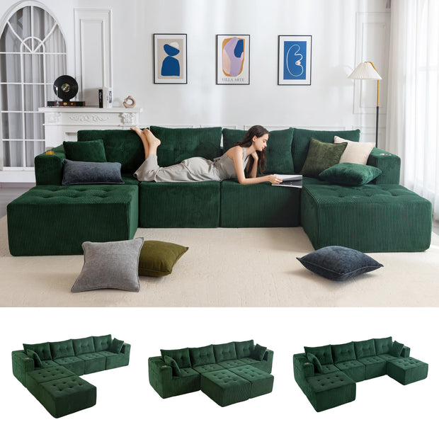 MAXYOYO Modular Sectional Sofa Couch, L Shaped Modern Cloud Couch with 1 Ottoman, Sofa in A Box, Tufted 4-Seat Boneless Sleeper Chair for Living Room, No Assembly Required, Orange