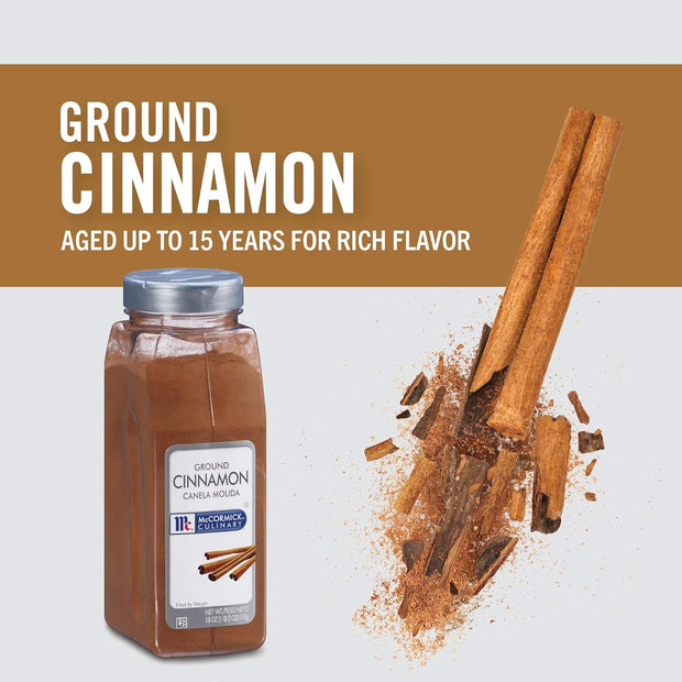 McCormick Culinary Ground Cinnamon, 18 oz - One 18 Ounce Container of Pure Ground Cinnamon Powder Perfect for Professional Use and Baking Cakes, Cookies, Pies, Custards, and Puddings