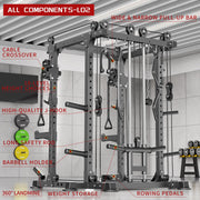 Power Cage Multi-Function Power Rack with Cable Crossover System,1800 LBS Capacity Squat Rack with Weight Bench,for Home Gym