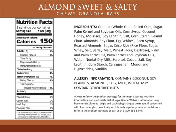 Sunbelt Bakery Almond Sweet & Salty Chewy Granola Bars, 96-1.0 OZ Bars