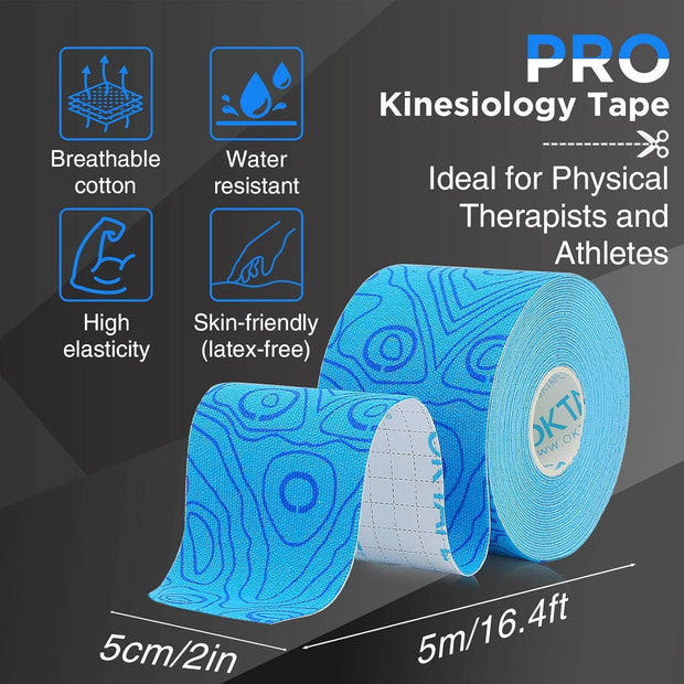 OK TAPE PRO Kinesiology Tape Uncut Roll, Elastic Physical Therapy Athletic Tape for Pain Relief, Muscle Support, Kinetic Tape, Water Resistant, 2in X 16.4ft -Black Gray 2 Rolls