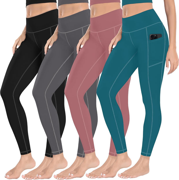 MIRITY High Waist Yoga Leggings with Pockets for Women - Buttery Soft Workout Stretchy Yoga Pants Pack of 4