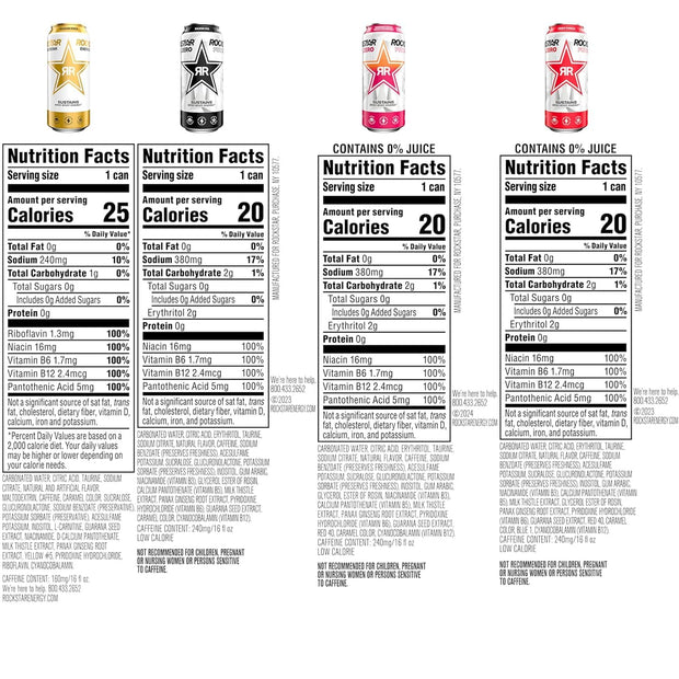Rockstar Pure Zero Energy Drink,4 Flavor Pure Zero Variety Pack, 0 Sugar, with Caffeine and Taurine, 16oz Cans (12 Pack) (Packaging May Vary)
