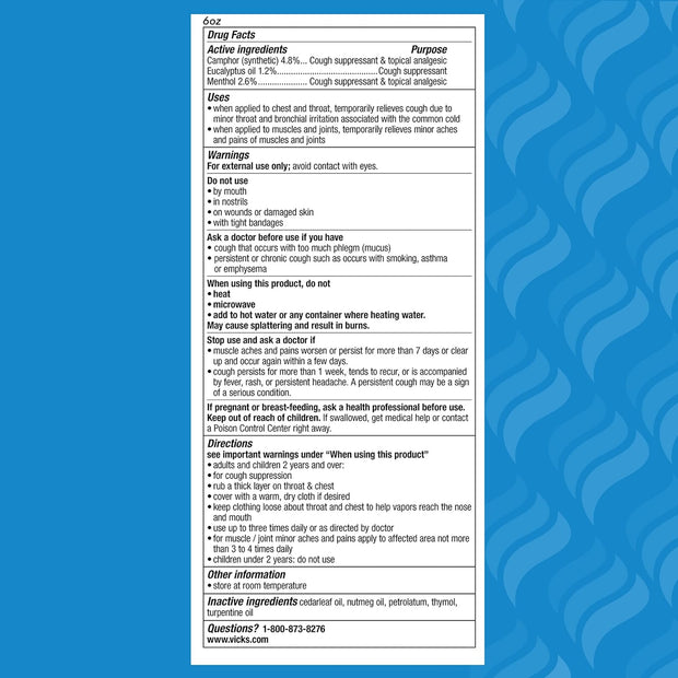 Vicks VapoRub, Original, Cough Suppressant, Topical Chest Rub & Analgesic Ointment, Medicated Vicks Vapors, Relief from Cough Due to Cold, Aches & Pains, 1.76oz each (pack of 3)