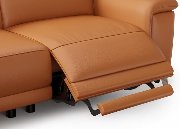 Valencia Pista Full Leather Left Chaise Sofa 112.5" | Italian Nappa Leather Modern Cloud Couch for Living Room/Apartment Furniture | Power Recliner, Ultimate Comfort, Cognac