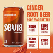 Zevia Zero Sugar Soda, Ginger Root Beer, 12 oz Cans (24-Pack) – Naturally Sweetened, Zero Calorie Sugar Free Soda - Non-GMO Project Verified, Gluten-Free, Vegan