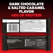 MUSASHI High Protein Bar, 45g Protein, <1g Total Sugars, Dark Chocolate & Salted Caramel, Post Workout and Protein Snack On The Go, 12 Pack of 3.2oz (90g) Bars