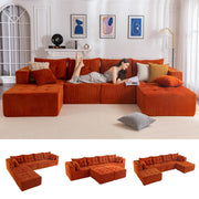 MAXYOYO Modular Sectional Sofa Couch, L Shaped Modern Cloud Couch with 1 Ottoman, Sofa in A Box, Tufted 4-Seat Boneless Sleeper Chair for Living Room, No Assembly Required, Orange