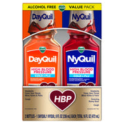 VICKS DayQuil & NyQuil High Blood Pressure Cold & Flu Relief Liquid Medicine Co-Pack, Powerful Multi-Symptom Daytime & Nighttime Relief for Cold, Cough, and Flu Symptoms, Sugar & Alcohol Free, 2x8oz