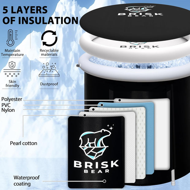 XL Oval Ice Bath Tub for Athletes with Cover by Brisk Bear - Extra Large Cold Plunge Tub for Recovery - Ice Bath Plunge Pool with Digital Timer - Cold Plunge to Soothe Muscles - Black Ice Tub
