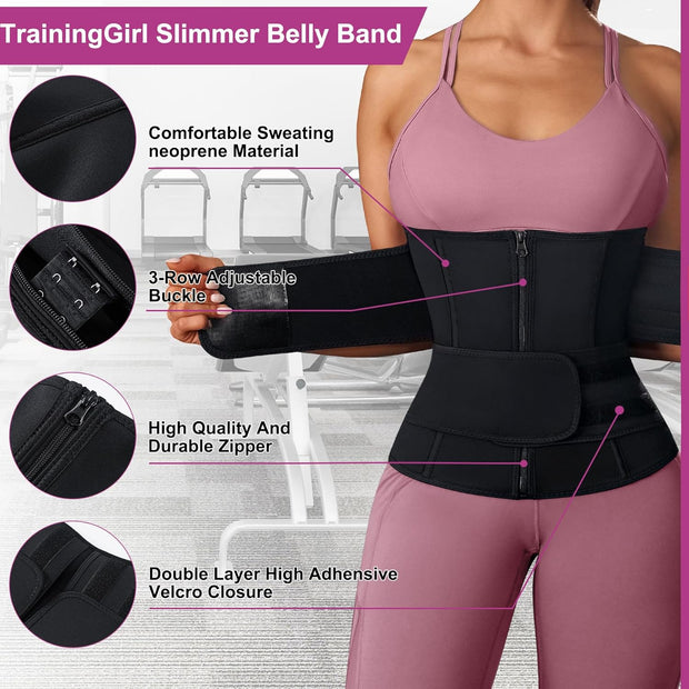 TrainingGirl Women Waist Trainer Cincher Corset Tummy Control Workout Sweat Band Slimmer Belly Belt Weight Loss Sports Girdle