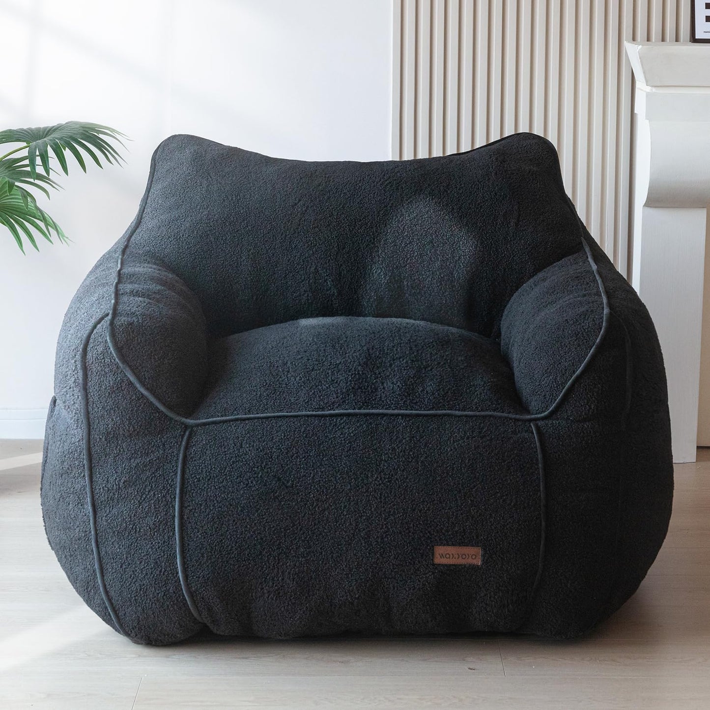 MAXYOYO Giant Bean Bag Chair for Adults, Stuffed Living Room Bean Bag Chair with Armrest, Large Fluffy Bean Bag Sofa with Filler, Accent Chair Sofa Floor Chair with Pocket for Dorm Reading, Beige