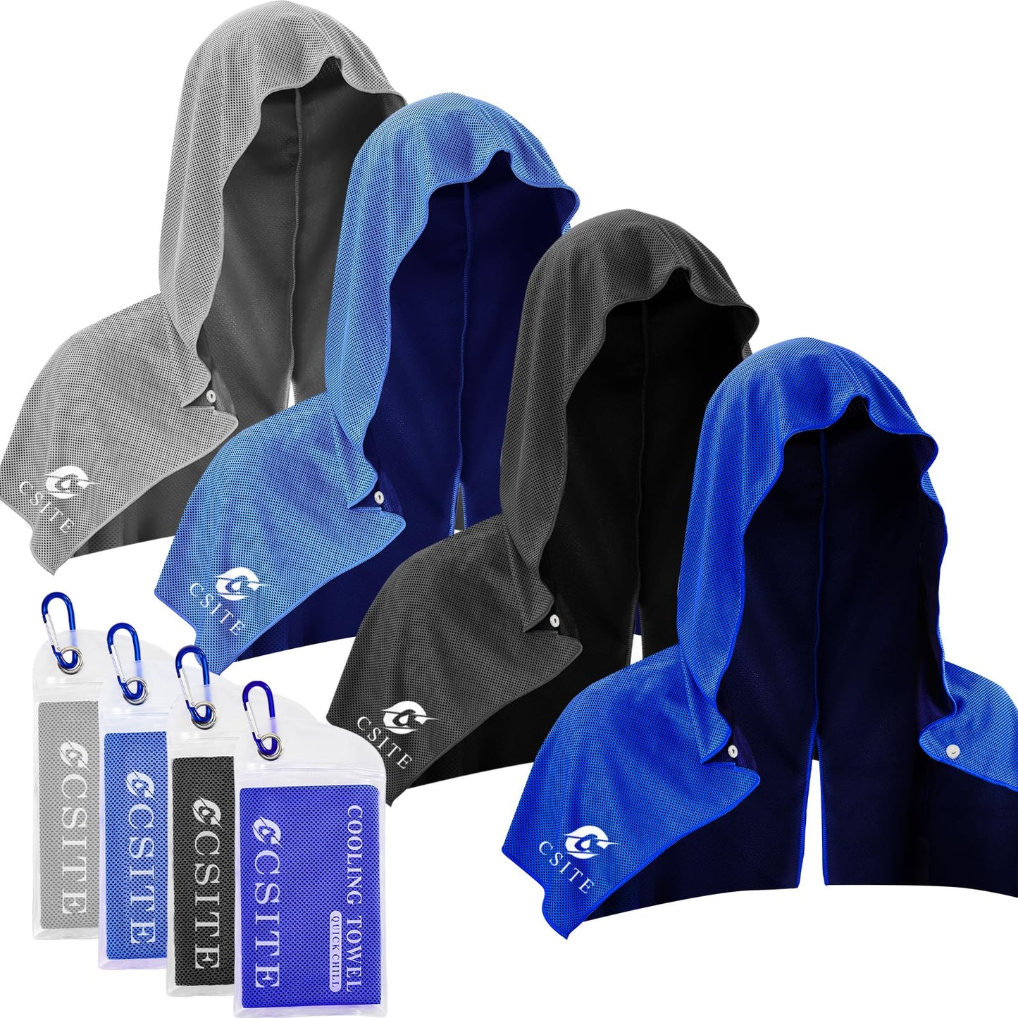 2 Pack Cooling Hoodie Towels, Instant Cooling Towels for Neck and Face, UPF 50 Sun Protection, Ice Towel for Hot Weather, Head Towel for Sports, Camping, Cycling & More Activities