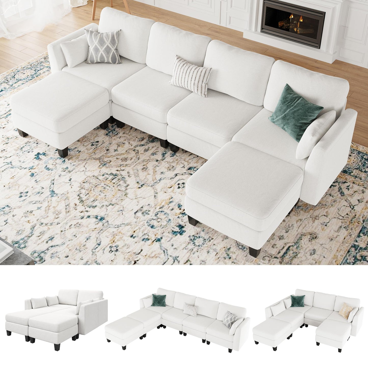 Modular Sectional Sofa, Convertible U Shaped Sofa Couch with High Density Memory Foam, 6 Seat Comfy Modular Sofa Couch for Living Room, Modern U Shaped Sectional Sofa, Dimgrey