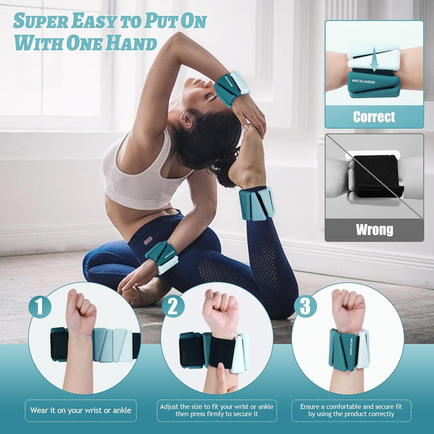 Wrist Weights for Women At Home Ankle Weights Set of 2 (1 lb /2 Lbs Each) Adjustable Weighted Wristbands Arm Leg Weights for Women Men Suitable for Walking Swimming Running Pilates Yoga Gym