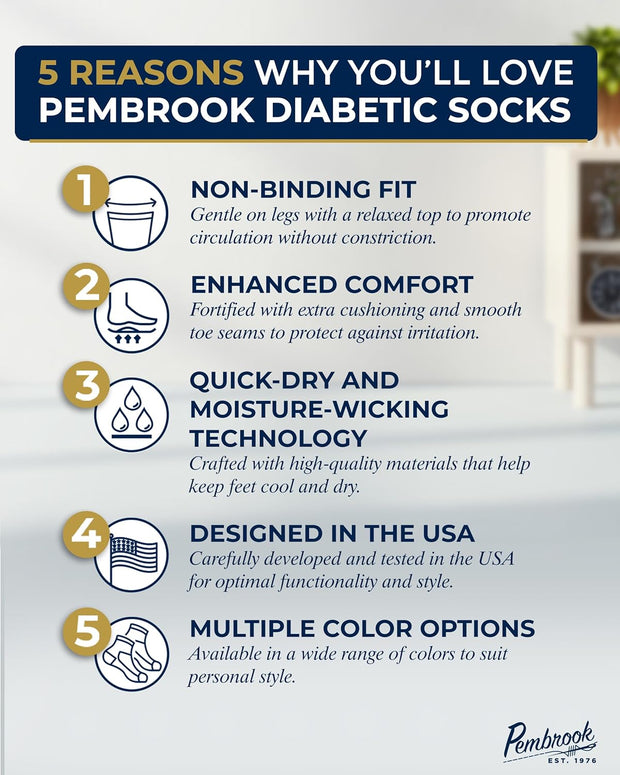 Pembrook Bamboo Viscose Diabetic Socks for Women & Men - 6 Pairs Ankle Socks for Swollen Feet | Neuropathy Socks | Edema Neuropathy Socks for Women | Diabetic Socks Women 9-12