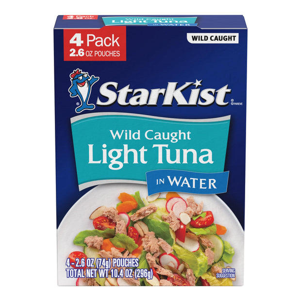 StarKist Chunk Light Tuna in Water, 2.6 oz Pouch (10 Pack) Ready to Eat Wild Caught Tuna, 17g Protein, 70 Calories Per Serving, Gluten Free, Soy Free, Kosher, Perfect for Salads, Keto Meals and Snacks