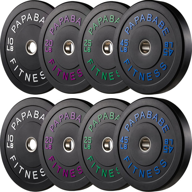 Papababe Weight Plates, 2-Inch Weights Plates Set, Floor Protective Rubber Weight Plates, 10-600lbs Bumper Plates for Barbell Strength Training & Weightlifting (Single/Pair/Full Set)