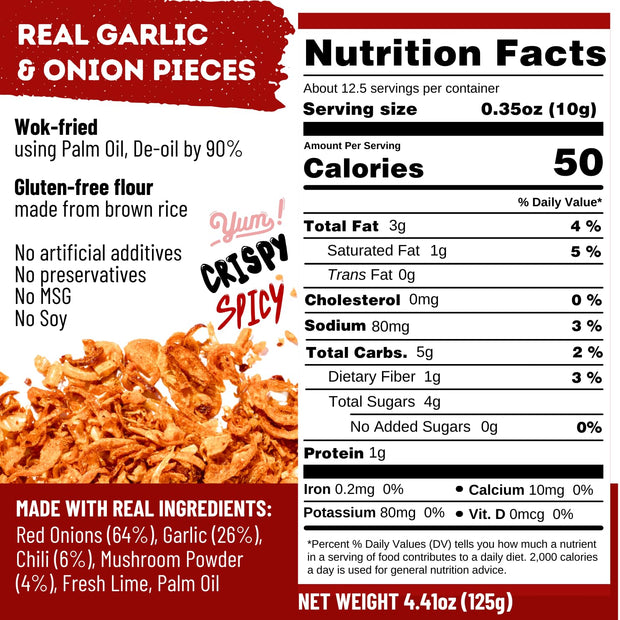 MaeMai Chili Crisp (MEDIUM HOT Spice) - Non-Oily Chili Crisp Topper, Rice Seasoning, Ramen Topper, Furikake, Umami Onion & Garlic Flakes | 4.41oz (125g) Resealable Bottle