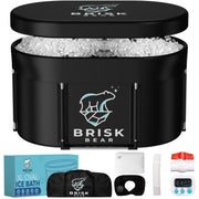 XL Oval Ice Bath Tub for Athletes with Cover by Brisk Bear - Extra Large Cold Plunge Tub for Recovery - Ice Bath Plunge Pool with Digital Timer - Cold Plunge to Soothe Muscles - Black Ice Tub
