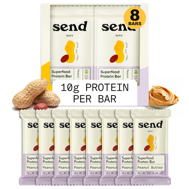 Send Bars Plant-Based Vegan Healthy Protein Bars, With Greens (Peanut Cacao Crunch, 8 Bars) – Only Real Ingredients, Zero Added Sugar, Gluten-Free, Dairy-Free