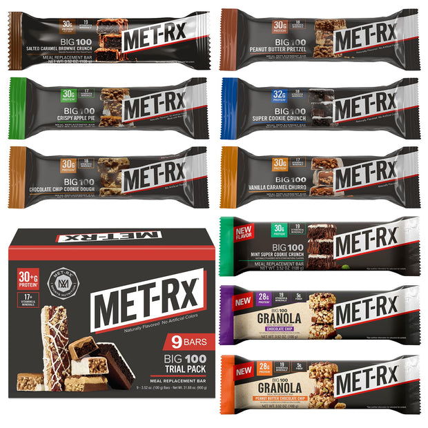 MET-Rx Big 100 Granola Protein Bar, Meal Replacement Bar, 28 G Protein, Chocolate Chip, Pack of 9