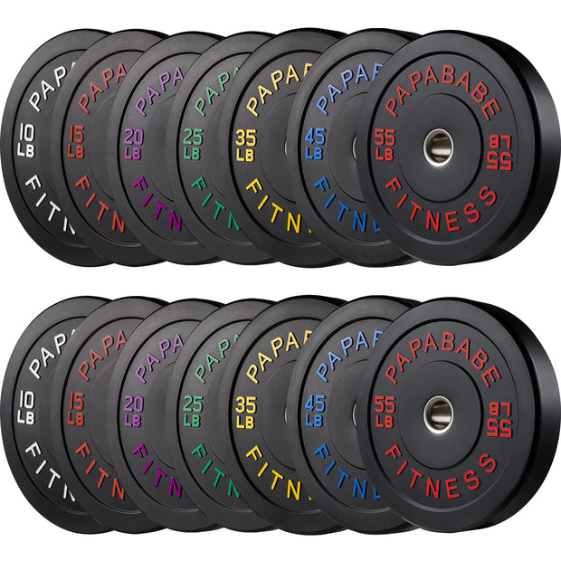 Papababe Weight Plates, 2-Inch Weights Plates Set, Floor Protective Rubber Weight Plates, 10-600lbs Bumper Plates for Barbell Strength Training & Weightlifting (Single/Pair/Full Set)