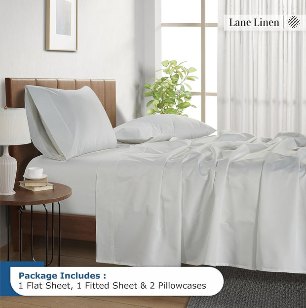 LANE LINEN 100% Egyptian Cotton White Sheets King Size - 1500 TC, 4 Pc - Luxury Sateen Weave Cotton King Size Sheets Set - 15" Extra Deep Pocket King Sheets Sets - White Bed Sheets
