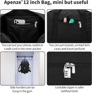 Small Gym Bag Carry On Bag - 12 in Mini Duffle Bag Lightweight for Overnight Travel（Black）