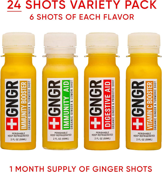 +GNGR Immunity Booster Organic Ginger and Turmeric Shot - Cold Pressed Ginger Shots with Turmeric, Cayenne Pepper, Orange, Lemon for All Natural Immune & Digestive Support (2 Oz, Pack of 12)
