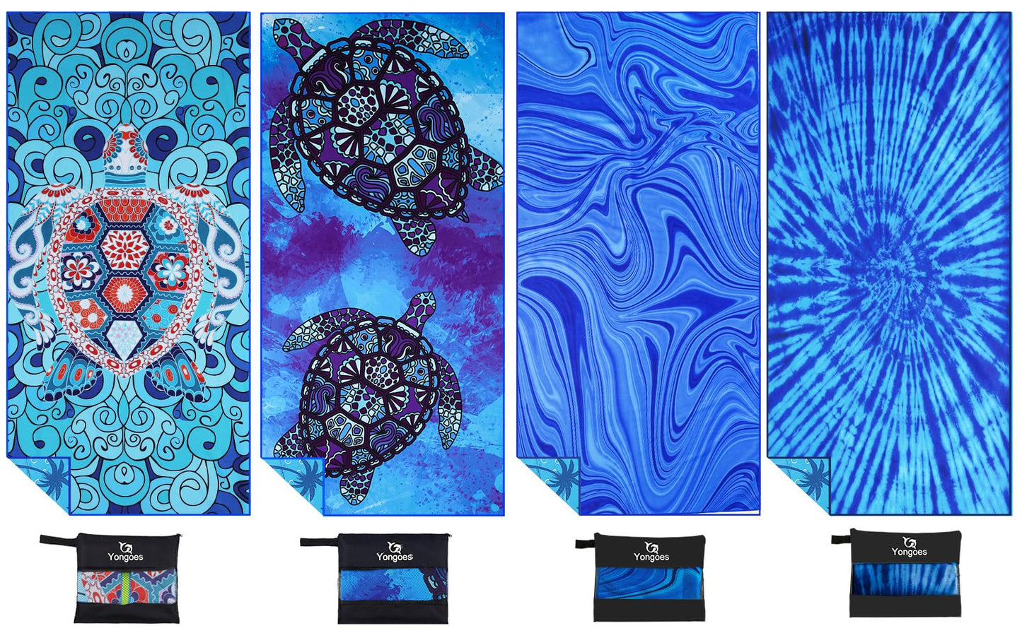 4 Pack Microfiber Lightweight Thin Beach Towel Sand Free Quick Dry Super Absorbent Large Towels for Swimming Pool Yoga Gym Travel Vacation Beach Accessories Essentials for Adults