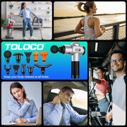 TOLOCO Massage Gun, Deep Tissue Back Massage for Athletes for Pain Relief, Percussion Massager with 10 Massages Heads & Silent Brushless Motor, Gifts for Fathers Day, Black
