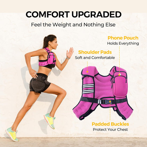 PACEARTH Weighted Vest,4lb/6lb/10lb/12lb/16lb/20lb/25lb/30lb Weight Vest with Reflective Stripe, Body Weight Vests Adjustable for Men, Women Workout, Strength Training, Running, Walking, Jogging