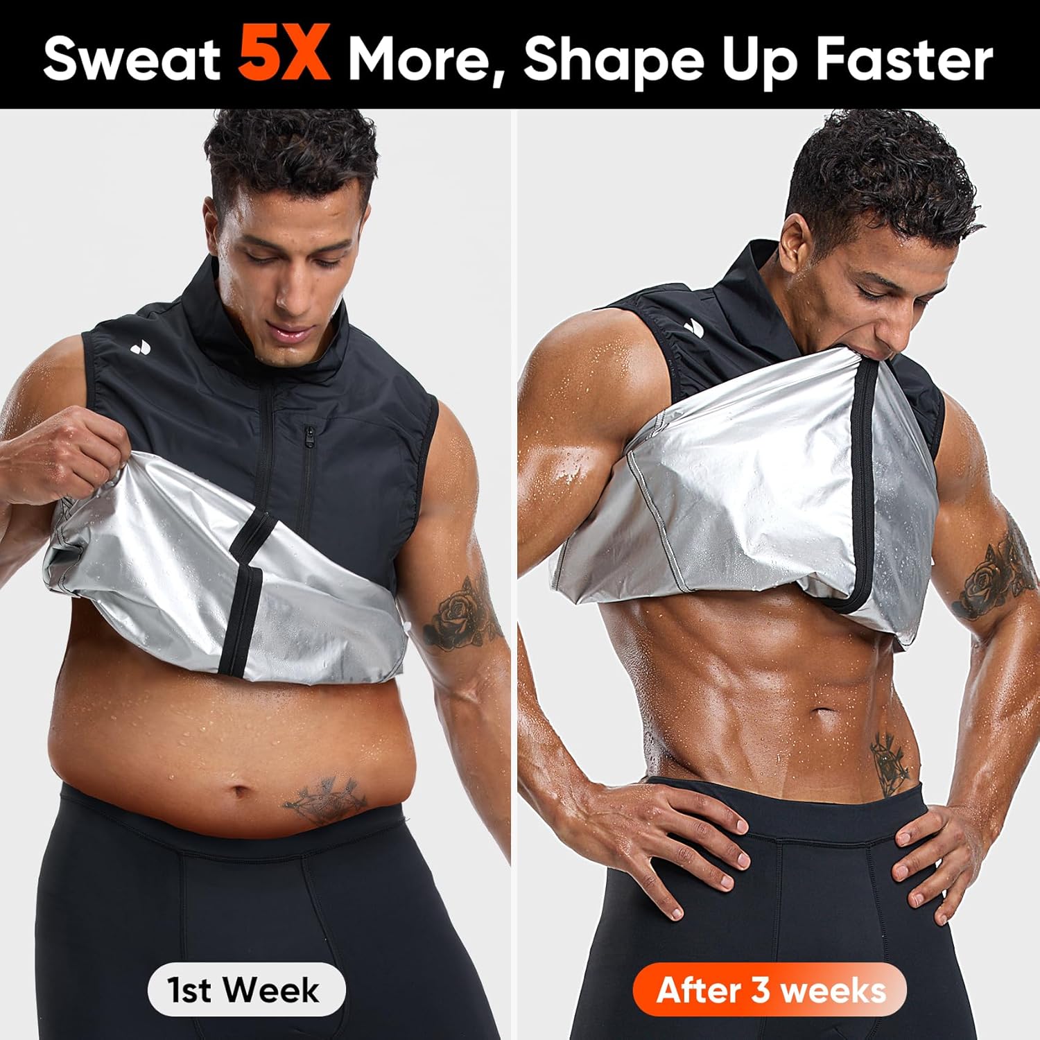 HOTSUIT Sauna Shirt for Men Sweat Exercise Vest Sauna Jacket Suit Anti-Rip Heat Trapping Tank Top Full Zipper