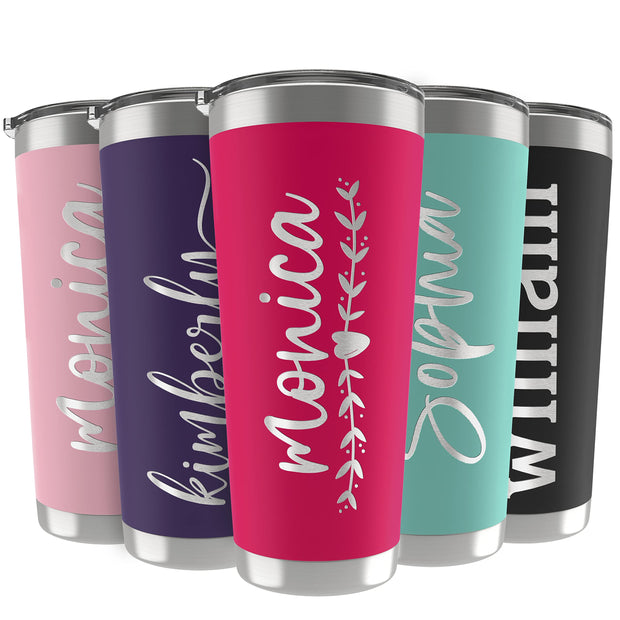 Personalized Tumblers, Stainless Steel 20 oz Tumbler w/Lid | 13 Designs | Personalized Cups Double Walled Insulated Coffee Cup for, Gym, Fitness | Hot and Cold Drink Use - Black