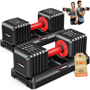XDDIAS Adjustable Dumbbell Set of 2-25LB/55LB Set-1Sec Adjustable Dumbbell Weights-5 in 1 Free Weights Dumbbells Set with Effortless Tray/No-Slip Handle-Compact Size for Women/Men at Home Gym