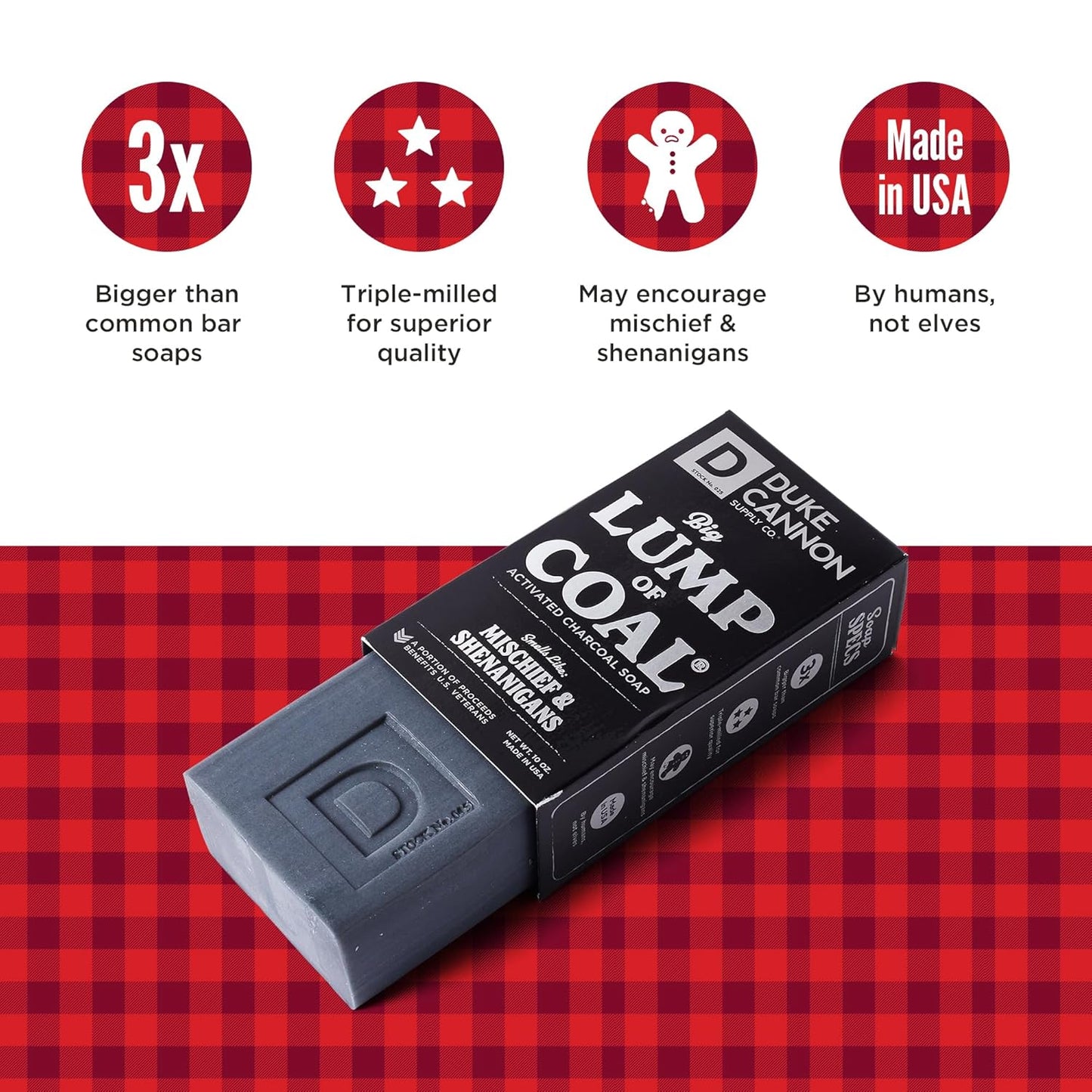 Duke Cannon Supply Co. Big Lump of Coal Soap Bar for Men Holiday Edition (Bergamot & Black Pepper Scent) Extra Large, Paraben-free, All Skin Types, 10 oz. (3 Pack)